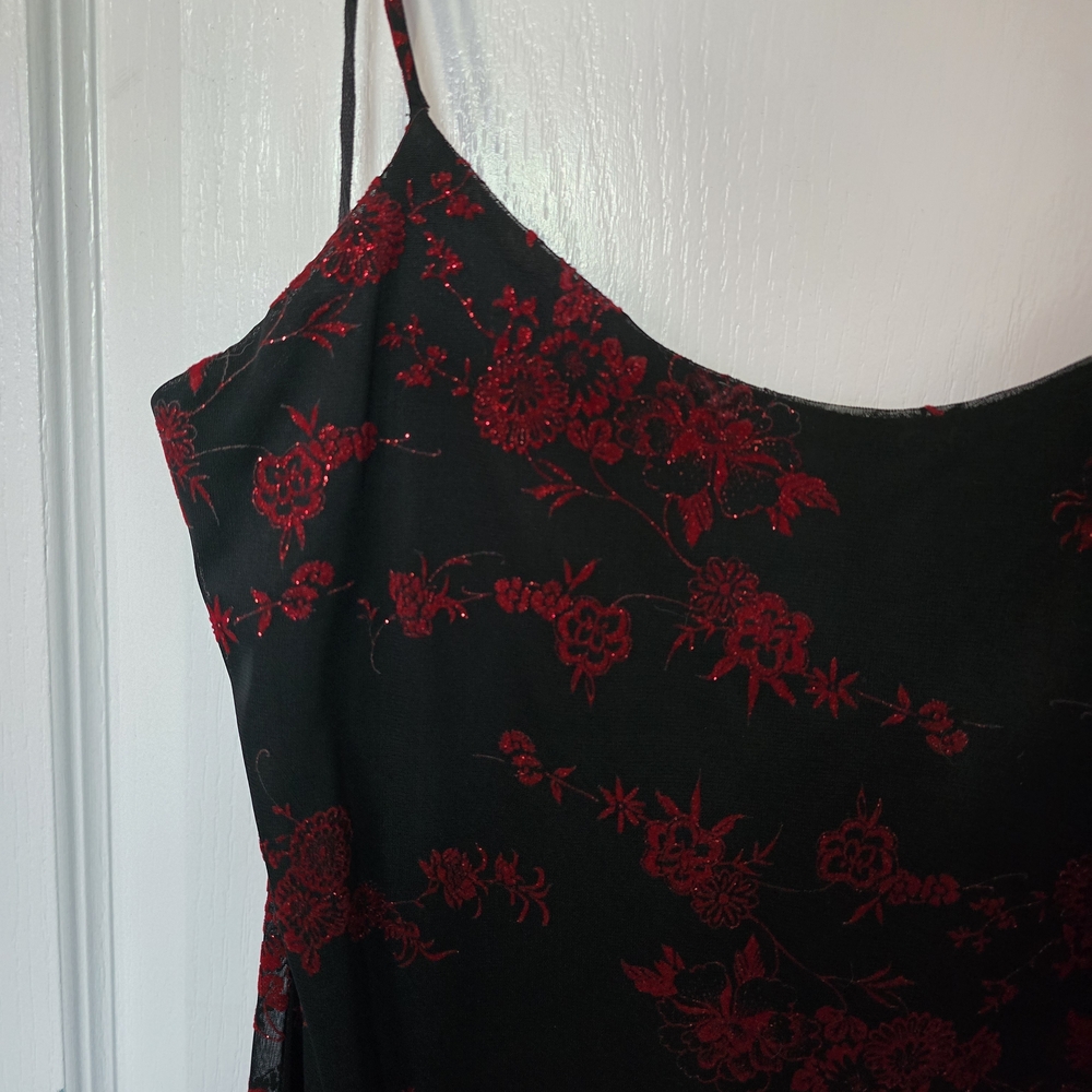 Elegant Black and Red Floral High Low Dress